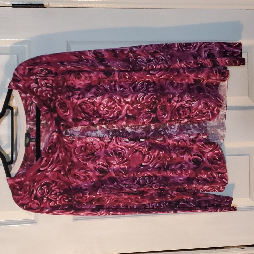 Talbots 1X Muave Rose Print Cardigan